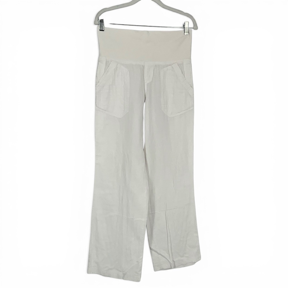 Democracy Wide Leg Maternity Pants in Cream - Picture 1 of 9